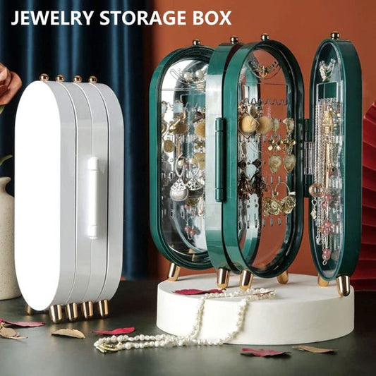 Foldable Jewelry Box with Mirror, Exquisite Dustproof Jewelry Storage Case and Necklace Display Stand, Multipurpose