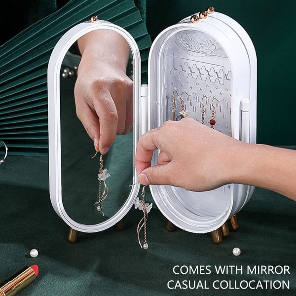 Foldable Jewelry Box with Mirror, Exquisite Dustproof Jewelry Storage Case and Necklace Display Stand, Multipurpose